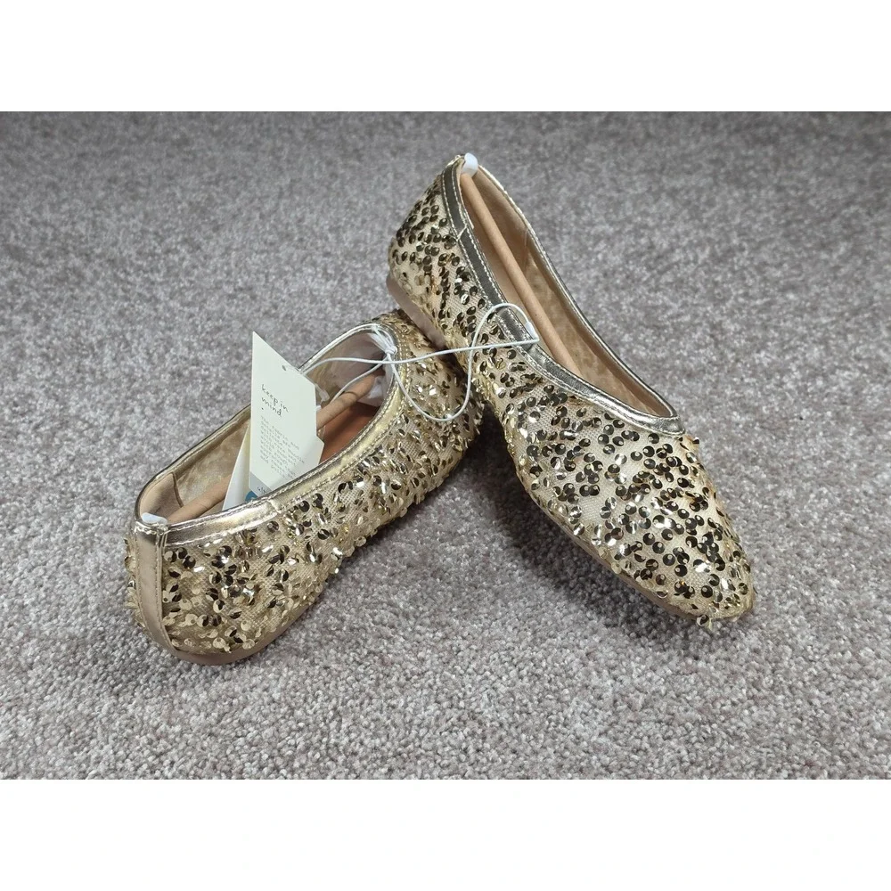 A New Day Sammie Sequin Ballet Flats Champagne Gold Sparkle Shoes 7.5 NEW